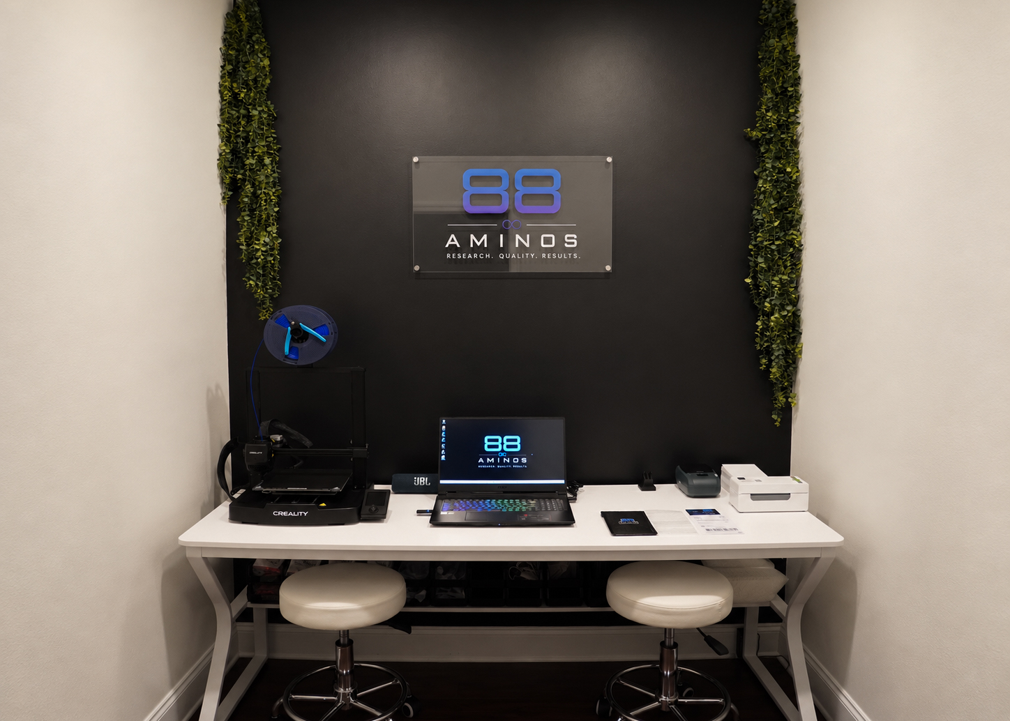 88 Aminos branded workbench and packing space